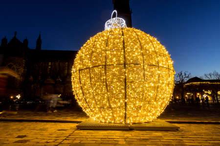 illuminated Christmas ball in front of the cathedral in Magdeburg Magdeburg World of Lights 2021の写真素材