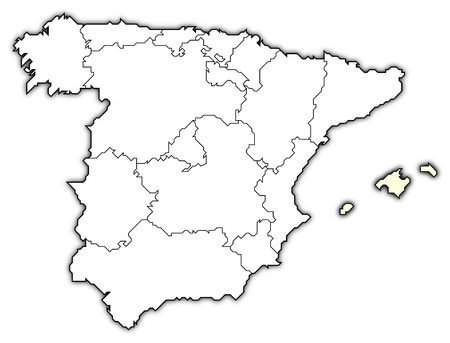 Political map of Spain with the several regions where the Balearic Islands are highlighted. Political map of Spain with the several regions where the Balearic Islands are highlighted.