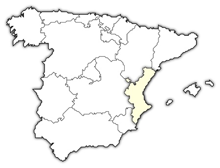 Political map of Spain with the several regions where the Valencian Community is highlighted. Political map of Spain with the several regions where the Valencian Community is highlighted.
