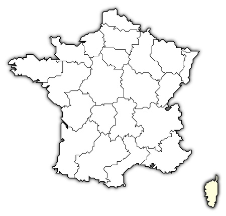 Political map of France with the several regions where Corsica is highlighted. Political map of France with the several regions where Corsica is highlighted.