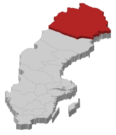 Political map of Sweden with the several provinces where Norrbotten County is highlighted.のイラスト素材