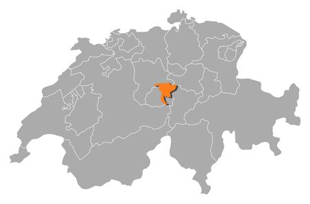 Political map of Swizerland with the several cantons where Nidwalden is highlighted.のイラスト素材