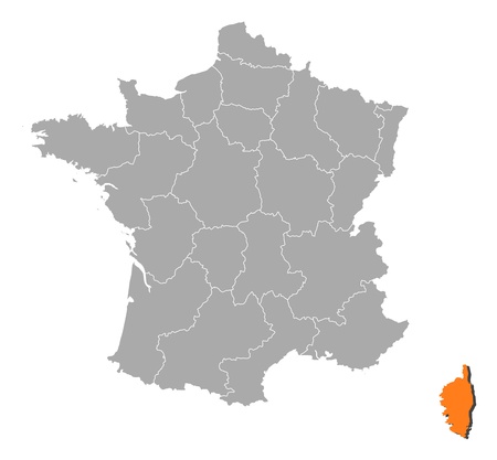 Political map of France with the several regions where Corsica is highlighted.のイラスト素材
