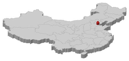 Political map of China with the several provinces where Tianjin is highlighted.のイラスト素材