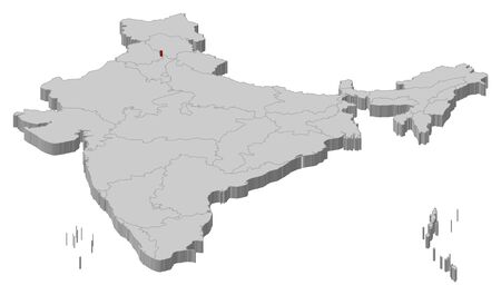 Political map of India with the several states where Chandigarh is highlighted.のイラスト素材