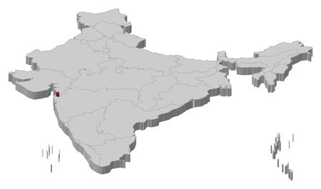 Political map of India with the several states where Dadra and Nagar Haveli is highlighted.のイラスト素材