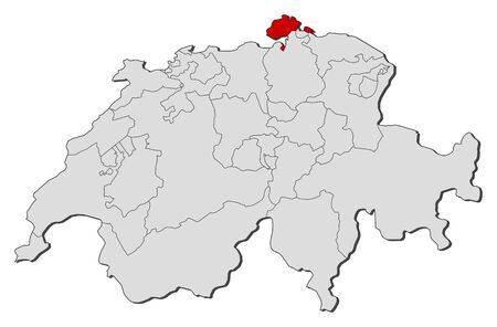 Political map of Swizerland with the several cantons where Schaffhausen is highlighted.のイラスト素材