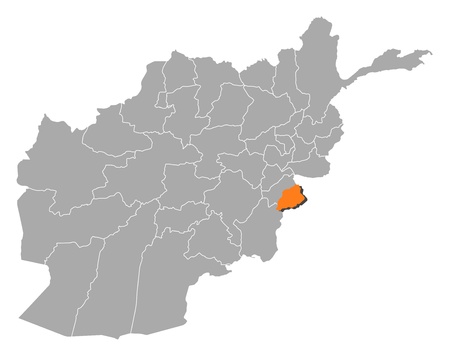 Political map of Afghanistan with the several provinces where Khost is highlighted.のイラスト素材