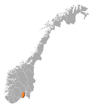 Political map of Norway with the several counties where Vestfold is highlighted.のイラスト素材