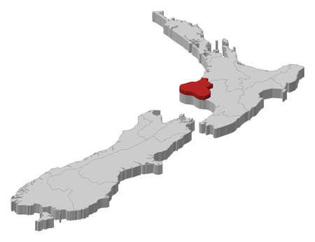 Political map of New Zealand with the several regions where Manawatu-Wanganui is highlighted.のイラスト素材