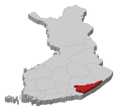 Political map of Finland with the several regions where South Karelia is highlighted.のイラスト素材