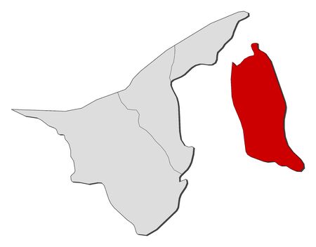Political map of Brunei with the several districts where Temburong is highlighted.のイラスト素材