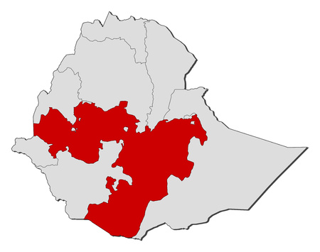 Map of Ethiopia with the provinces, Oromia is highlighted.のイラスト素材