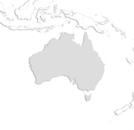 Ilustración de Map of Australia with the nearby countries as a white area over its shadow. - Imagen libre de derechos