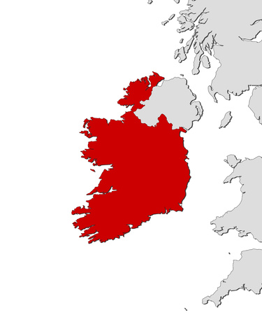 Map of Ireland and nearby countries, Ireland is highlighted in red.のイラスト素材