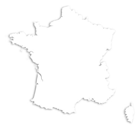 Map of France as a white area over its shadow.のイラスト素材