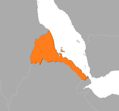Map of Eritrea and nearby countries, Eritrea is highlighted in orange.のイラスト素材