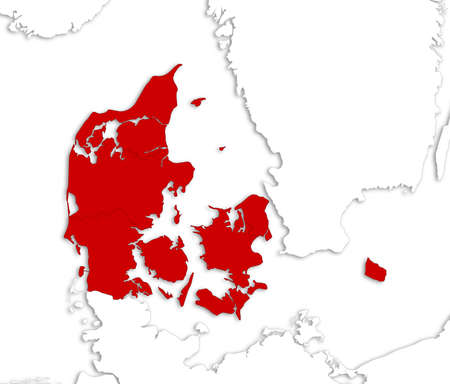 Map of Denmark with the provinces and nearby countries as a white area over its shadow.のイラスト素材