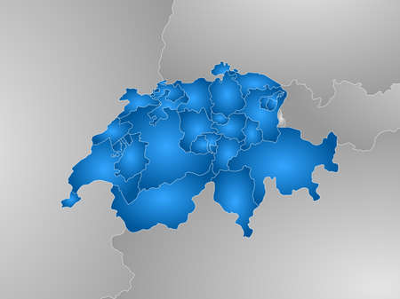 Map of Swizerland with the provinces and nearby countries, filled with a radial gradient.のイラスト素材