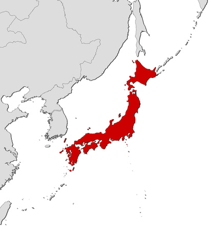 Map of Japan and nearby countries, Japan is highlighted in red.のイラスト素材