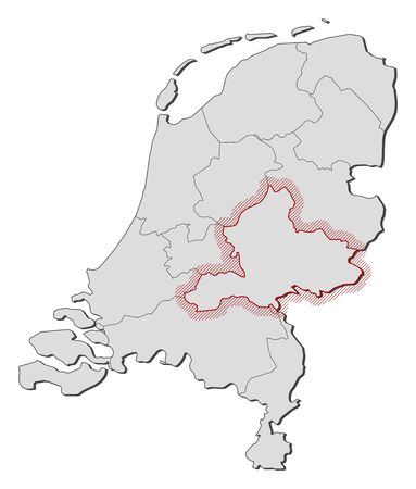 Map of Netherlands with the provinces, Gelderland is highlighted by a hatching.のイラスト素材
