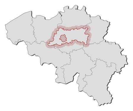 Map of Belgium with the provinces, Flemish Brabant is highlighted by a hatching.のイラスト素材