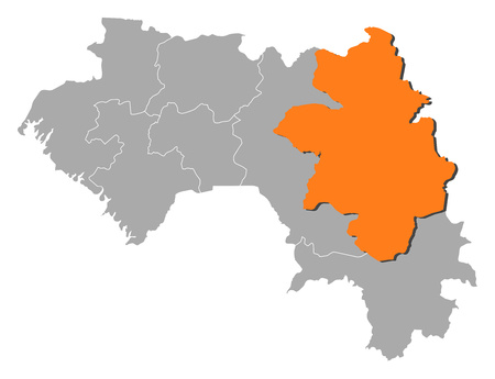 Map of Guinea with the provinces, Kankan is highlighted by orange.のイラスト素材