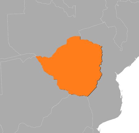 Map of Zimbabwe and nearby countries, Zimbabwe is highlighted in orange.のイラスト素材