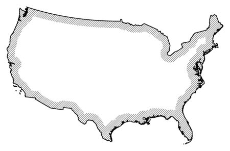 Map of United States in black and white, United States is highlighted by a hatching.のイラスト素材