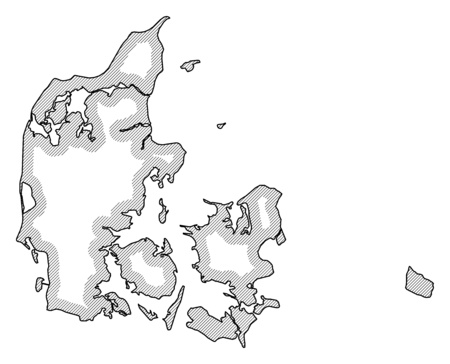Map of Danmark in black and white, Danmark is highlighted by a hatching.のイラスト素材