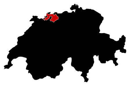Map of Swizerland in black, Basel-Landschaft is highlighted in red.のイラスト素材