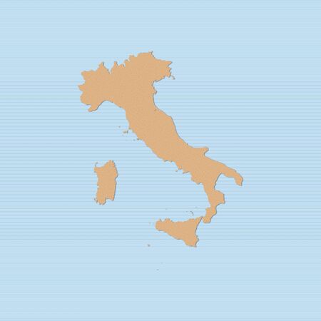 Map of Italy in brown on a blue background.の写真素材