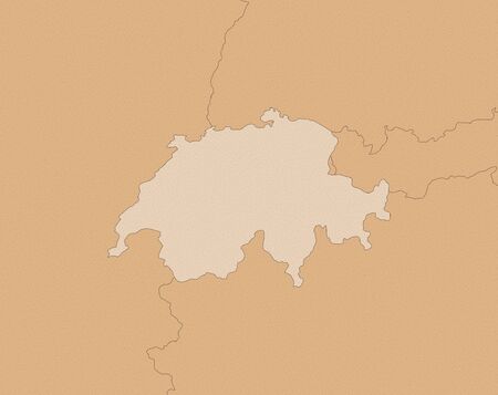 Map of Swizerland and nearby countries in brown, Swizerland is highlighted.の写真素材