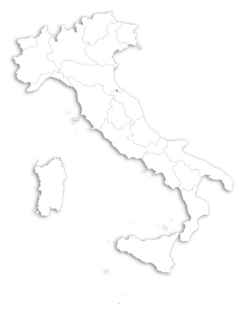 Map of Italy as a white area over its shadow.のイラスト素材