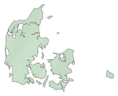 Map of Danmark, shaded wirh green lines.のイラスト素材