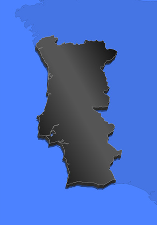 Map of Portugal and nearby countries, Portugal as a black piece.のイラスト素材