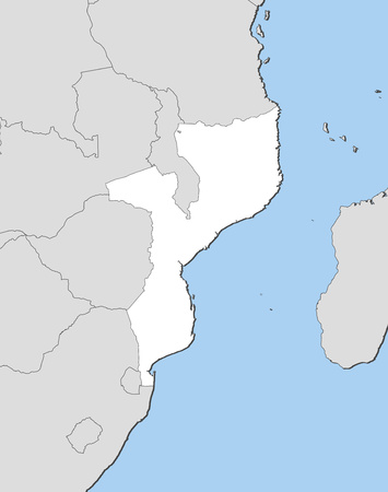 Map of Mozambique and nearby countries, Mozambique is highlighted in white.のイラスト素材