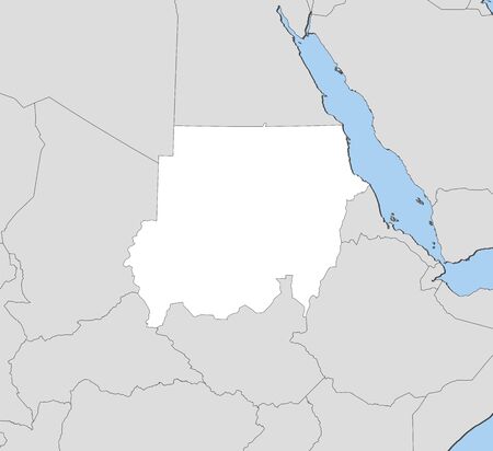 Map of Sudan and nearby countries, Sudan is highlighted in white.のイラスト素材
