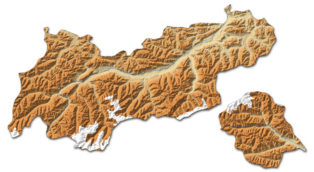 Relief map of Tyrol, a province of Austria, with shaded relief.の写真素材