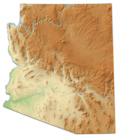 Relief map of Arizona, a province of United States, with shaded relief.の写真素材