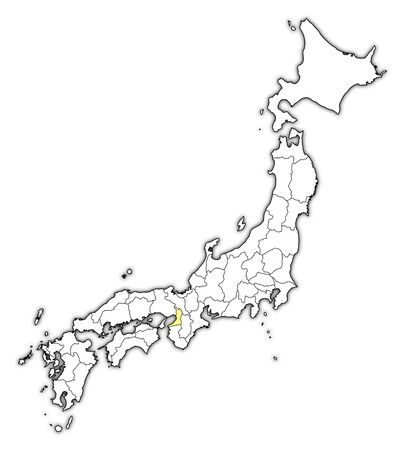 Map of Japan with the provinces, Osaka is highlighted in yellow.のイラスト素材