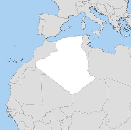 Map of Algeria and nearby countries, Algeria is highlighted in white.のイラスト素材