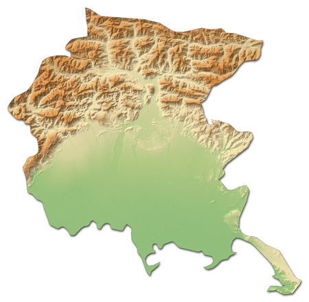 Relief map of Friuli-Venezia Giulia, a province of Italy, with shaded relief.の写真素材