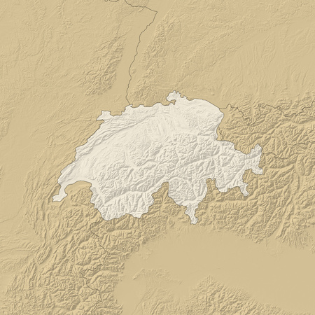 Relief map of Swizerland and nearby countries.の写真素材