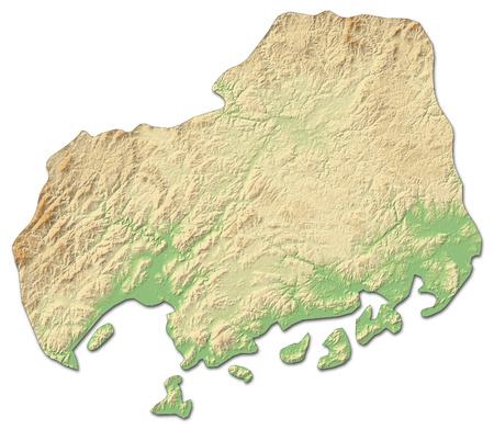 Relief map of Hiroshima, a province of Japan, with shaded relief.の写真素材