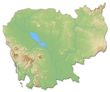 Relief map of Cambodia with shaded relief.の写真素材