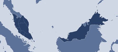Map of Malaysia and nearby countries, Malaysia is highlighted.のイラスト素材