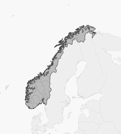 Map of Norway and nearby countries, Norway is highlighted in gray.のイラスト素材