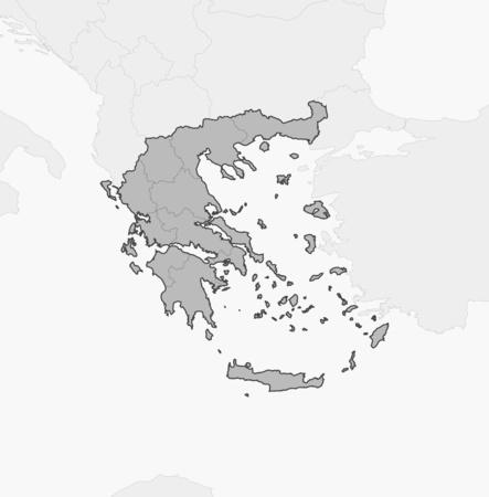Map of Greece and nearby countries, Greece is highlighted in gray.のイラスト素材