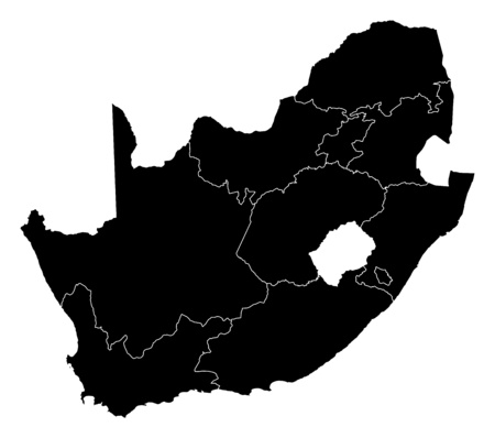 Map of South Africa in black with the provinces.のイラスト素材